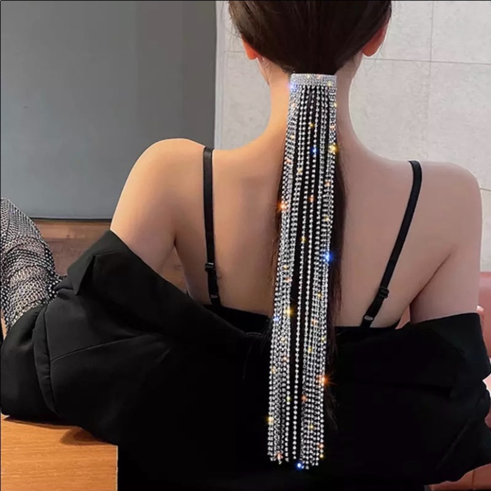 Long Crystal Tassel Fringe Hair Clip Accessory
